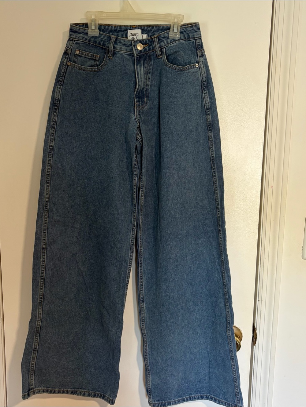 Princess Polly Ramos Low Rise Wide Leg Jeans Mid Blue Wash